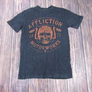 Y2K Affliction Mens Medium Black Skull Biker Goth Emo Grunge Tee Shirt